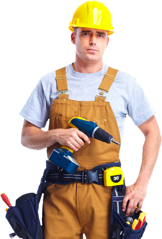 Handyman holding a power drill and wearing a tool belt
